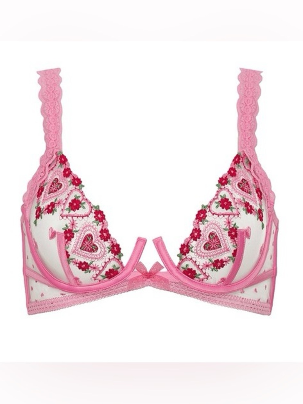 For Love And Lemons Whimsical Garden Hearts Embroidered Underwire Bra Size 32B